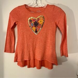 Disney girls size 5 knit top orange long sleeves and a sequin heart on front.